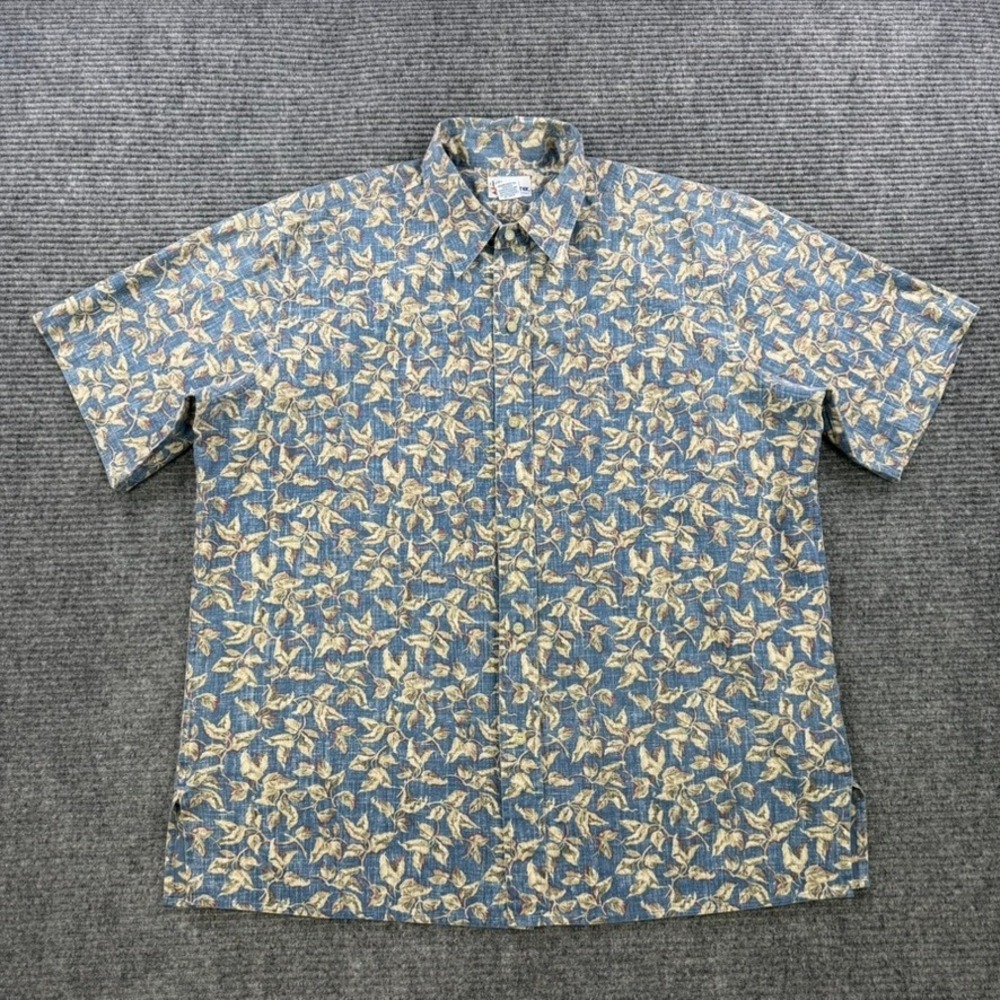 Reyn Spooner Mens XL Blue Leaf Print Hawaiian Traditionals Button Up Shirt - Picture 2 of 11